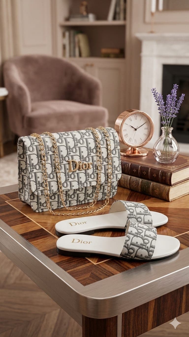 Serivo Combo Grey Monogram Bag with Matching Slides view 3