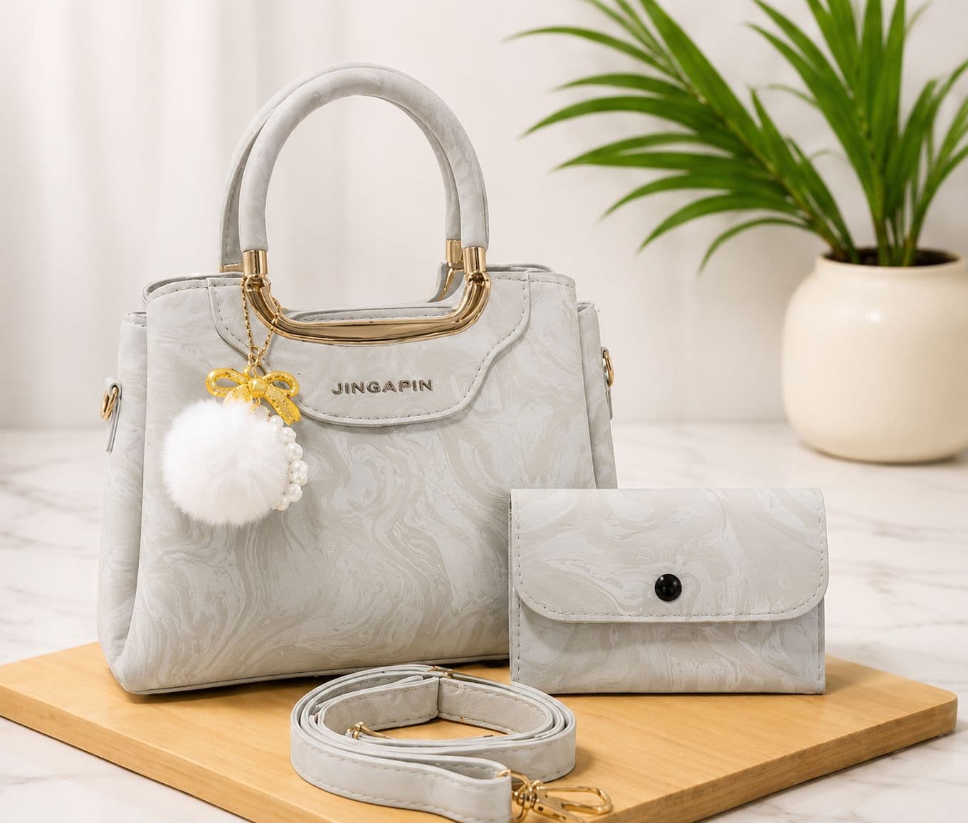 Serivo Combo Grey Marble Bag Wallet & Strap Set view 2