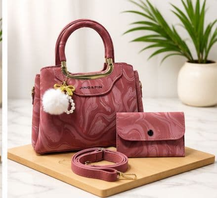 Serivo Combo Mauve Marble Bag Wallet & Strap Set view 2