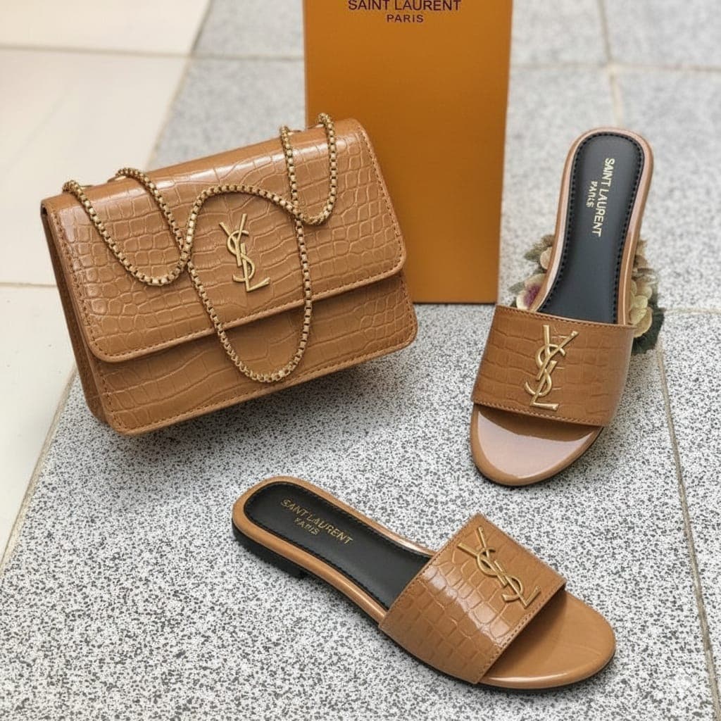 Serivo Combo Tan Croc Bag with Matching Slides Combo ladies bag online Pakistan