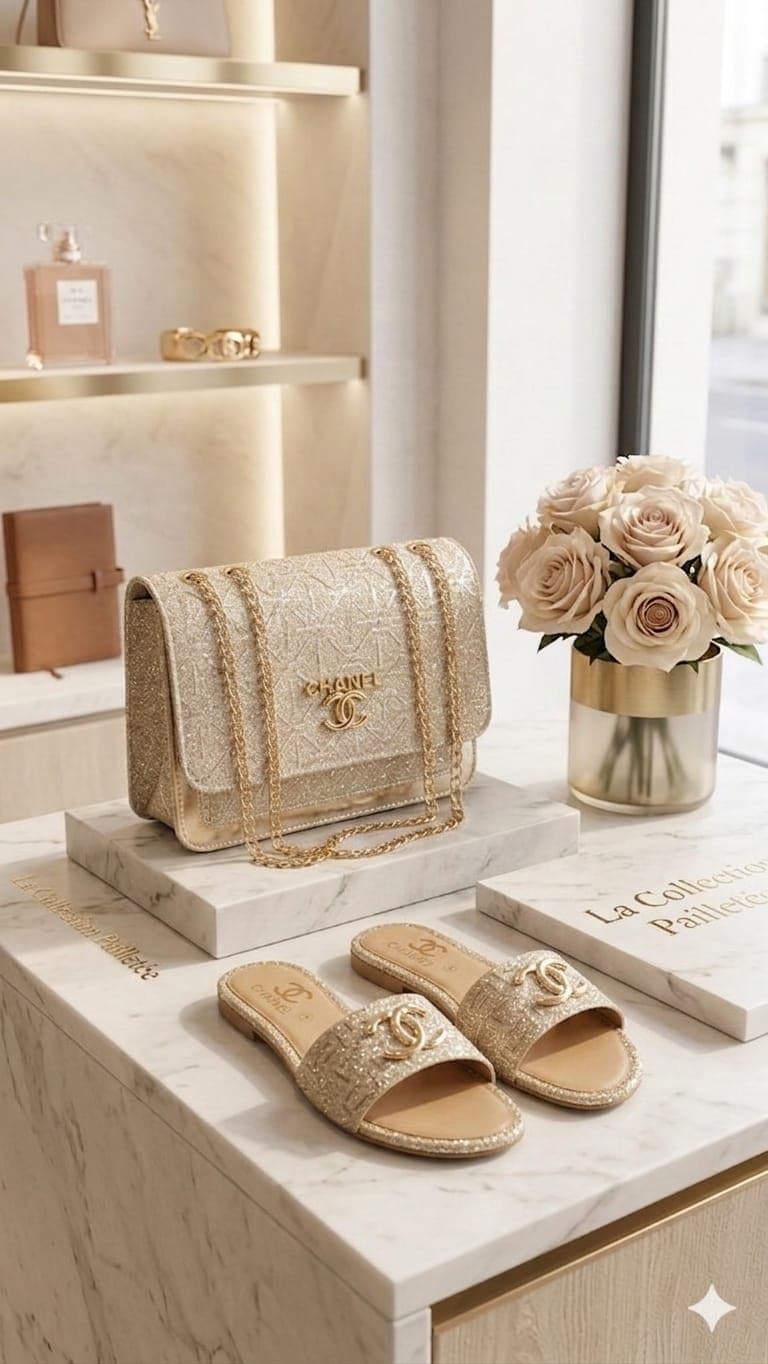 Serivo Combo Gold Glitter Bag with Matching Slides Combo for women Pakistan