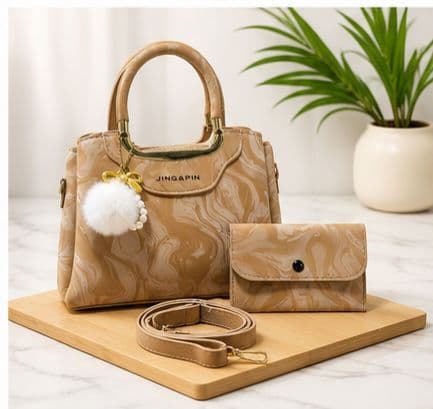 Serivo Combo Beige Marble Bag Wallet & Strap Set Combo ladies bag online Pakistan