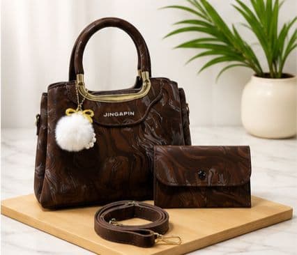 Serivo Combo Brown Marble Bag Wallet & Strap Set Combo ladies bag online Pakistan