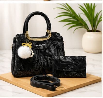 Serivo Combo Grey Marble Bag Wallet & Strap Set Combo ladies bag online Pakistan