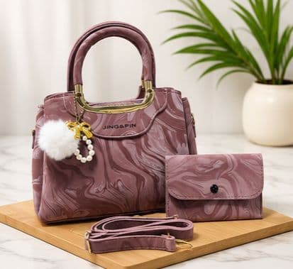 Serivo Combo Mauve Marble Bag Wallet & Strap Set Combo ladies bag online Pakistan