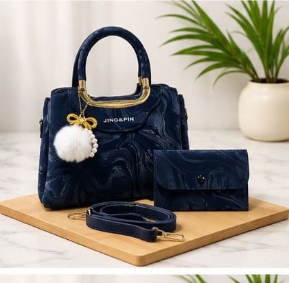 Serivo Combo Navy Marble Bag Wallet & Strap Set Combo ladies bag online Pakistan