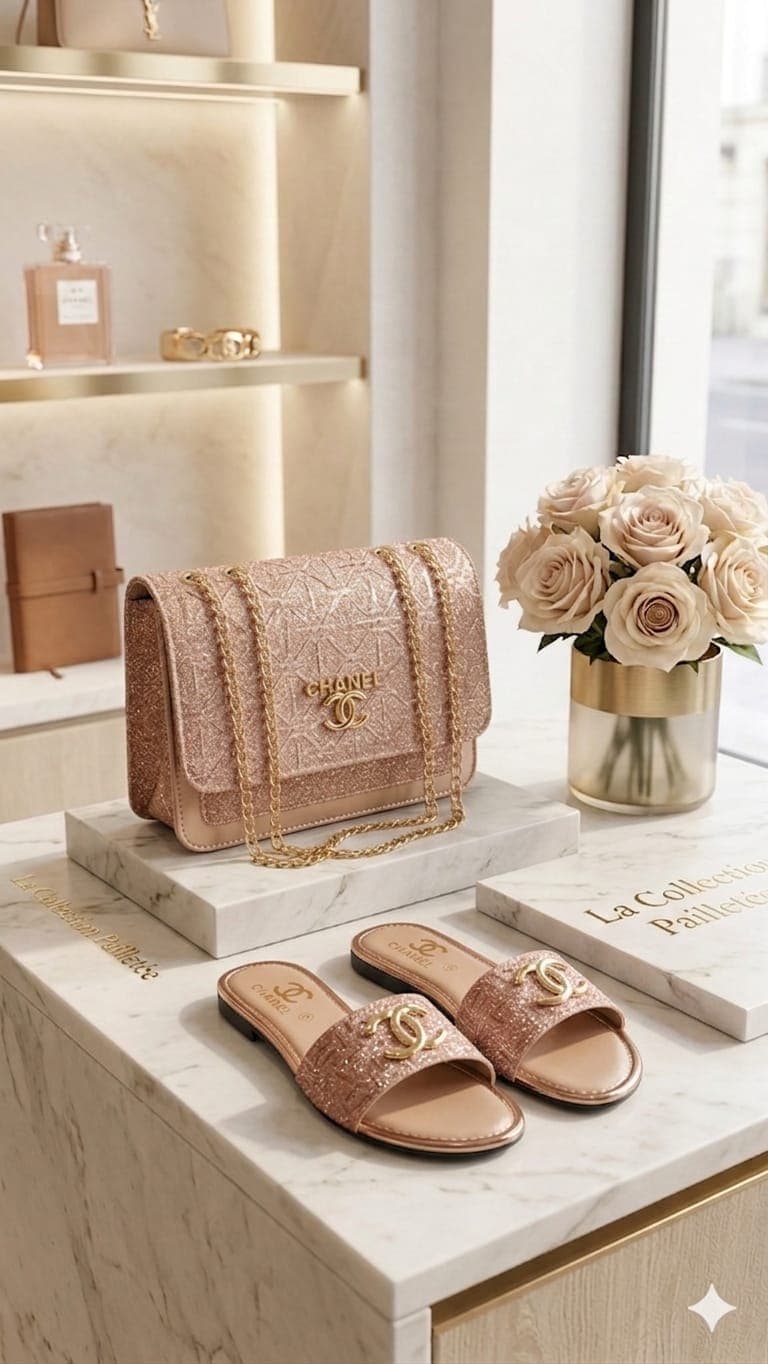 Serivo Combo Rose Gold Glitter Bag with Matching Slides Combo ladies bag online Pakistan